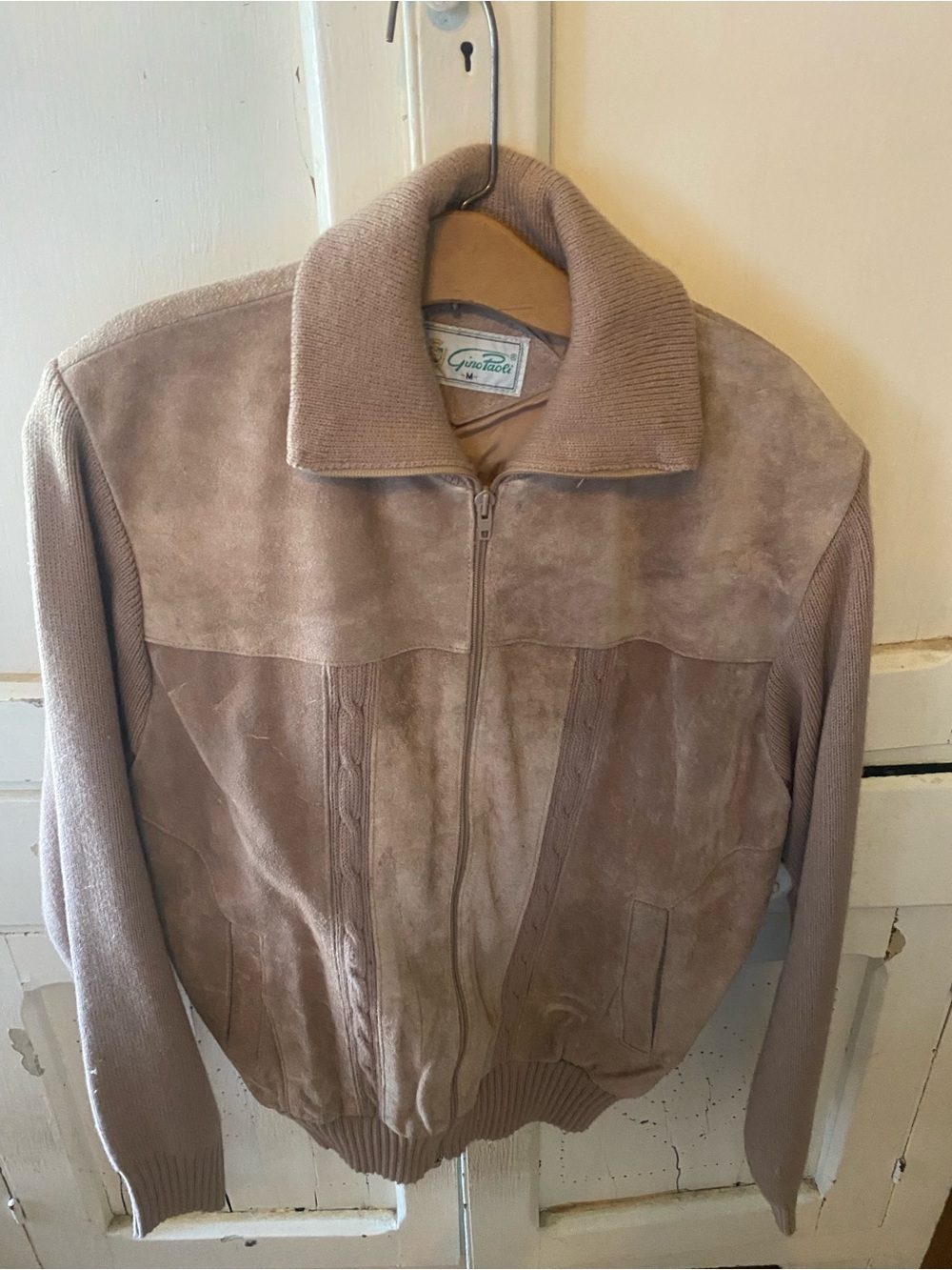 Gino Palio Suede & Knit Zip Front Jacket - Taupe Vintage 1970